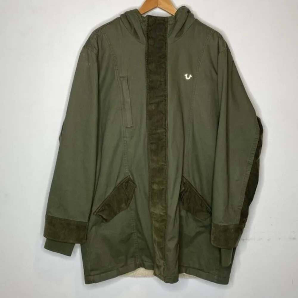 True Religion Green Hooded Parka Jacket: Size Extra Large